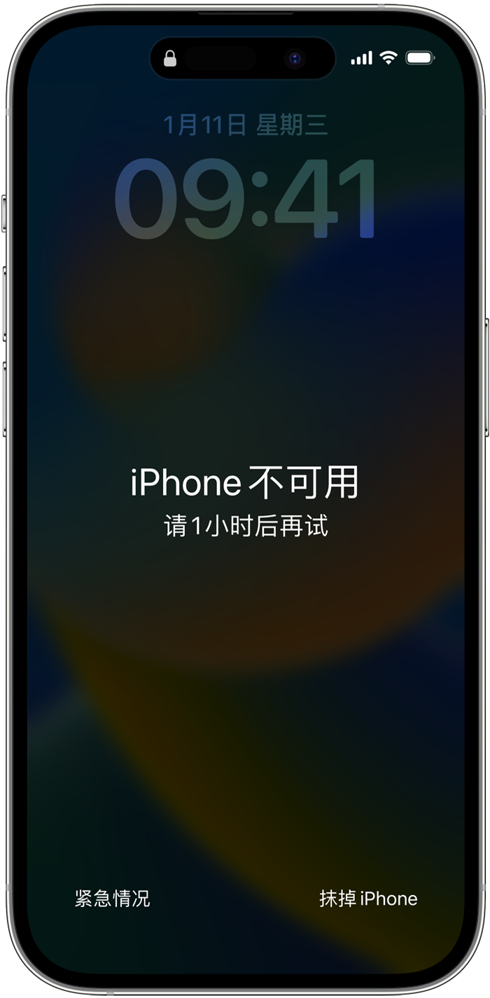 如果你看到“iPhone 不可用”/“iPad 不可用”信息或“安全锁定”屏幕(图1)