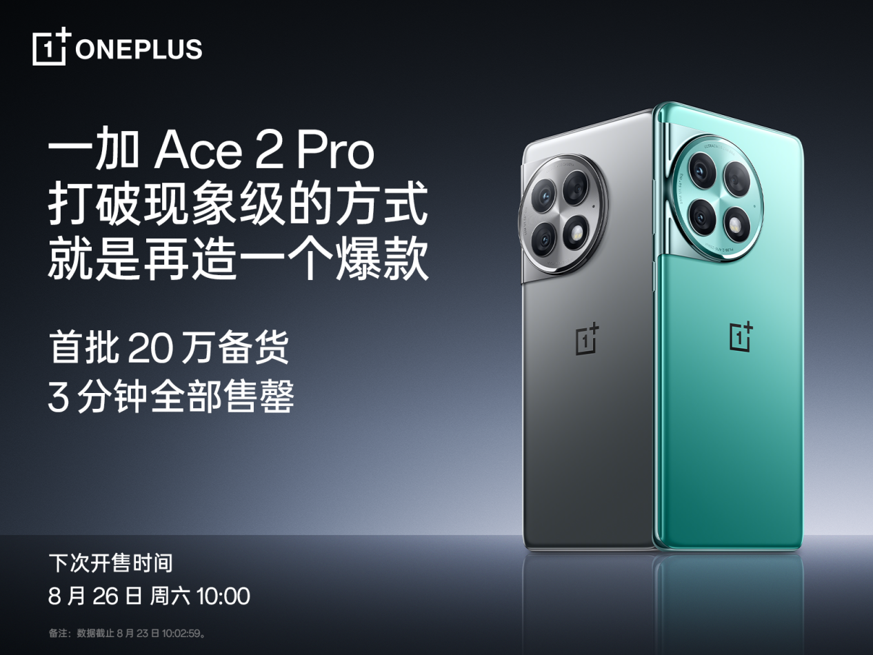 一加 Ace 2 Pro 首销即爆，首批 20 万台备货 3 分钟售罄(图1)